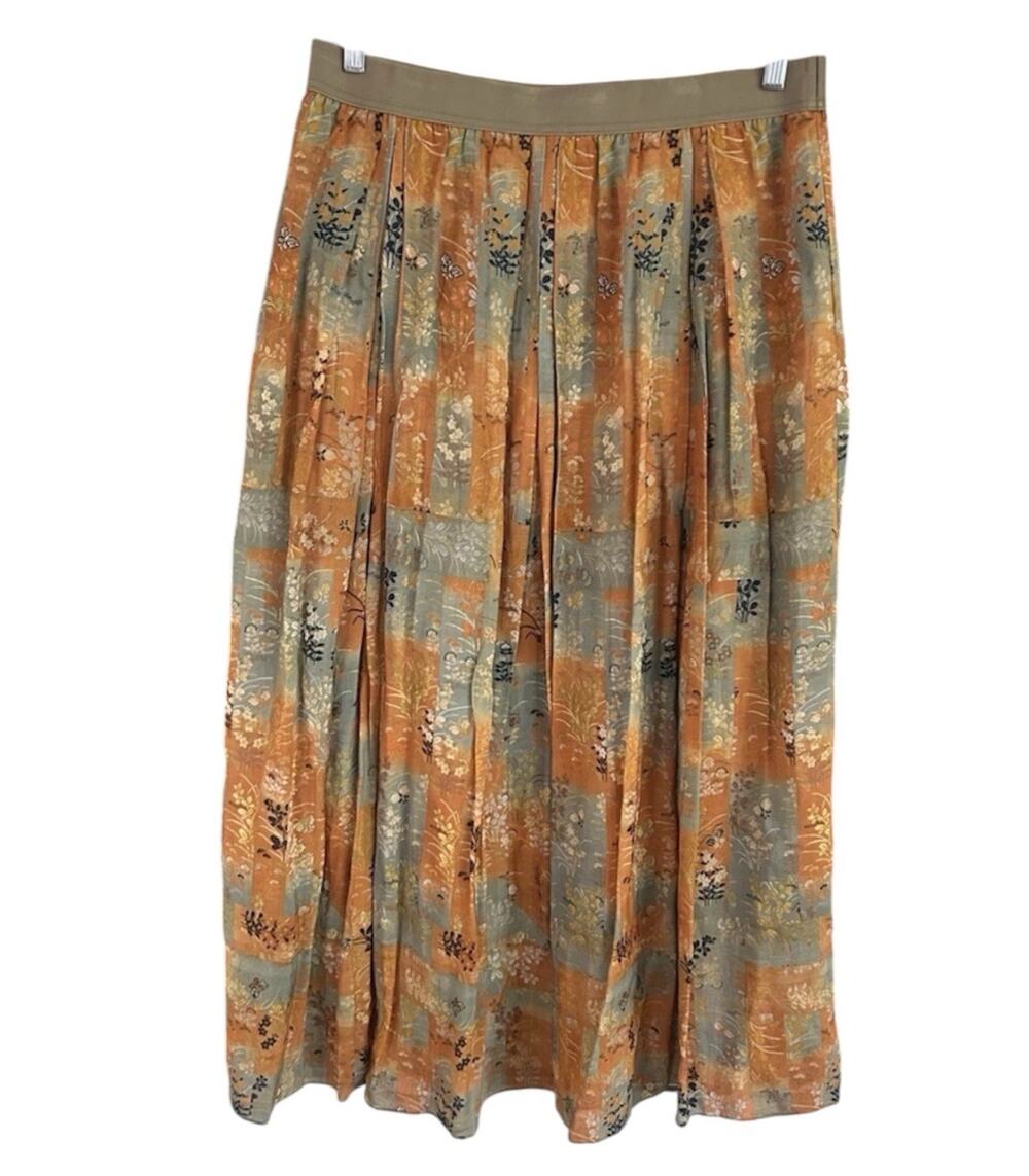 Peruvian Connection Orange and Sage Printed Midi Skirt
